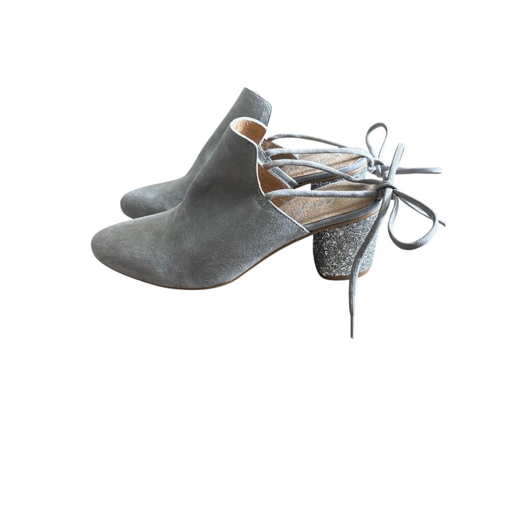 NWOB Free People Gray Suede Mid Heel Mule with Silver Sparkle Heel Sz 40 (9.5) - Picture 2 of 6